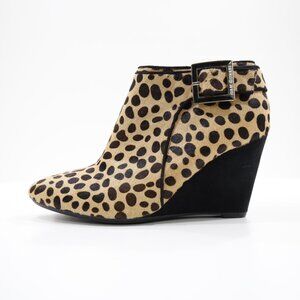 Isaac Mizrahi WinonaLee Animal Print Calf Hair 3" Wedge Heel Booties - 6.5